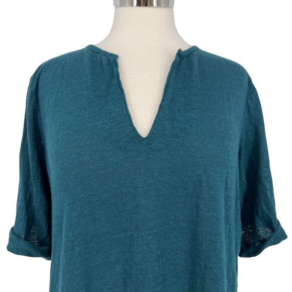 Wrap London Teal Linen Tunic Top With Roll Tab Sleeves Size UK 14 US 10 - Picture 3 of 12